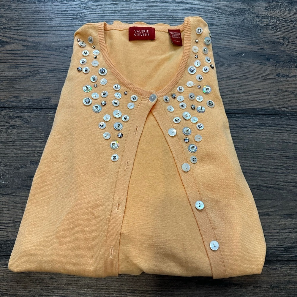 Valerie Stevens Peach Cardigan with Metallic Details